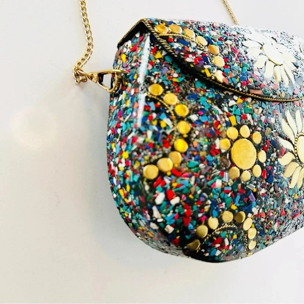 Ramla Bel Air Mosaic Bag | Sunflower | Hard Side Clutch |  NEW - Picture 4 of 8